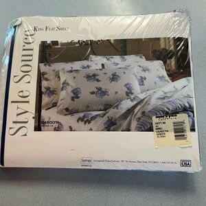 Carolyn White and Blue Floral King Flat Sheet
